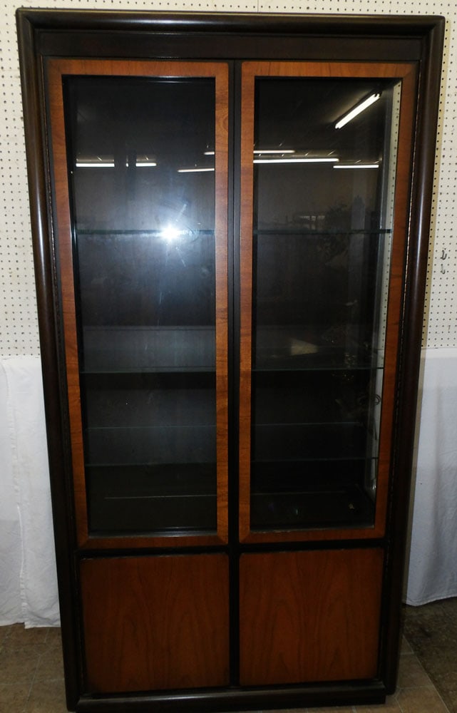 Mid Century Modern Walnut Lighted Curio Cabinet (1 of 6)