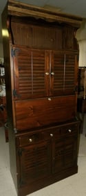 Two Piece Pine Mirror Back Shutter Door Bar Cabinet