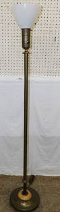 Metal & Milk Glass Shade Floor Lamp: Metal & Milk Glass Shade Floor Lamp. 62 1/4" H 8 1/4" Dia. ALL DESCRIPTIONS AND ANY CONDITION STATEMENT GIVEN BY LANGSTON AUCTION GALLERY ARE STRICTLY OPINIONS AND LANGSTON'S SHALL HAVE NO RESPONSIBIL