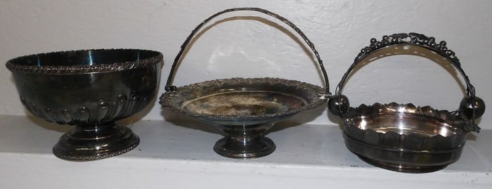 Two Silverplated Baskets & Footed Bowl
