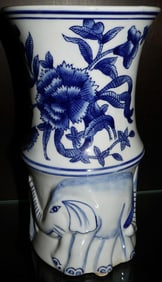 Chinese Blue & White Porcelain Vase with Elephant Motif Base