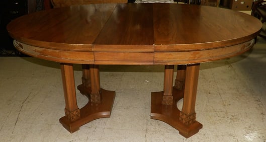 Oval Mid Century Modern Walnut Dining Table with One Leaf