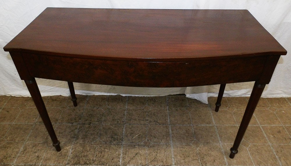 19th Century Mahogany Sheraton Console: 19th Century Mahogany Sheraton Console. 28 3/4" H 43 1/2" W 20" D ALL DESCRIPTIONS AND ANY CONDITION STATEMENT GIVEN BY LANGSTON AUCTION GALLERY ARE STRICTLY OPINIONS AND LANGSTON'S SHALL HAVE NO RESP
