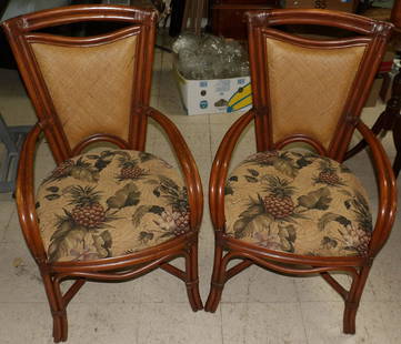 Pair of Modern Rattan & Leather Wrapped Arm Chairs: Pair of Modern Rattan & Leather Wrapped Arm Chairs . ALL DESCRIPTIONS AND ANY CONDITION STATEMENT GIVEN BY LANGSTON AUCTION GALLERY ARE STRICTLY OPINIONS AND LANGSTON'S SHALL HAVE NO RESPONSIBILITY FO