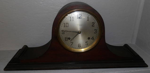 Mahogany Head & Shoulders Shelf Clock by Waterbury: Mahogany Head & Shoulders Shelf Clock by Waterbury. 10 1/4" H 22 1/4" W ALL DESCRIPTIONS AND ANY CONDITION STATEMENT GIVEN BY LANGSTON AUCTION GALLERY ARE STRICTLY OPINIONS AND LANGSTON'S SHALL HAVE N