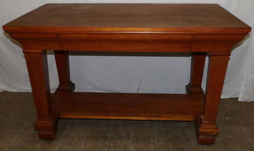 Antique Mahogany One Drawer Library Table: Antique Mahogany One Drawer Library Table . 30 1/4" H 48 1/4" W 28" D ALL DESCRIPTIONS AND ANY CONDITION STATEMENT GIVEN BY LANGSTON AUCTION GALLERY ARE STRICTLY OPINIONS AND LANGSTON'S SHALL HAVE NO