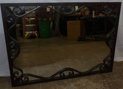 Painted Wrought Iron Framed Mirror: Painted Wrought Iron Framed Mirror . 42" x 30" ALL DESCRIPTIONS AND ANY CONDITION STATEMENT GIVEN BY LANGSTON AUCTION GALLERY ARE STRICTLY OPINIONS AND LANGSTON'S SHALL HAVE NO RESPONSIBILITY FOR ERRO
