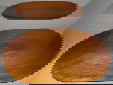 Two Carved Wood Oval Trays