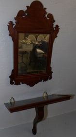 Antique Mahogany Chippendale Framed Mirror & Colonial Williamsburg Mahogany Wall Bracket