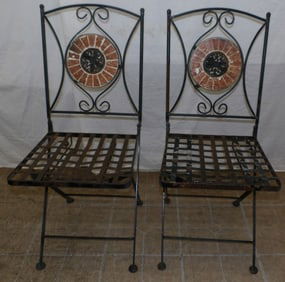 Two Painted Metal Folding Outdoor Chairs