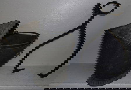 Antique Tole Coal Scuttle & Cast Iron Ice Tongs: Antique Tole Coal Scuttle & Cast Iron Ice Tongs. Up to 13 1/2" H 14" W 12 1/2" D ALL DESCRIPTIONS AND ANY CONDITION STATEMENT GIVEN BY LANGSTON AUCTION GALLERY ARE STRICTLY OPINIONS AND LANGSTON'S SHA