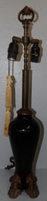 Black Amethyst Glass Lamp with Ornate Victorian Face Base