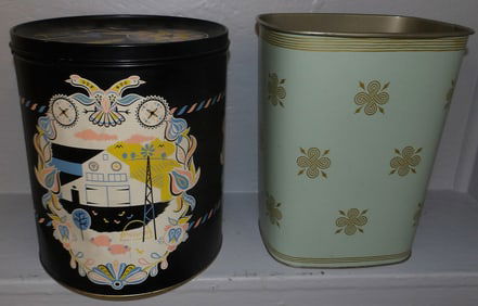 Painted Tole Cannister & Waste Basket