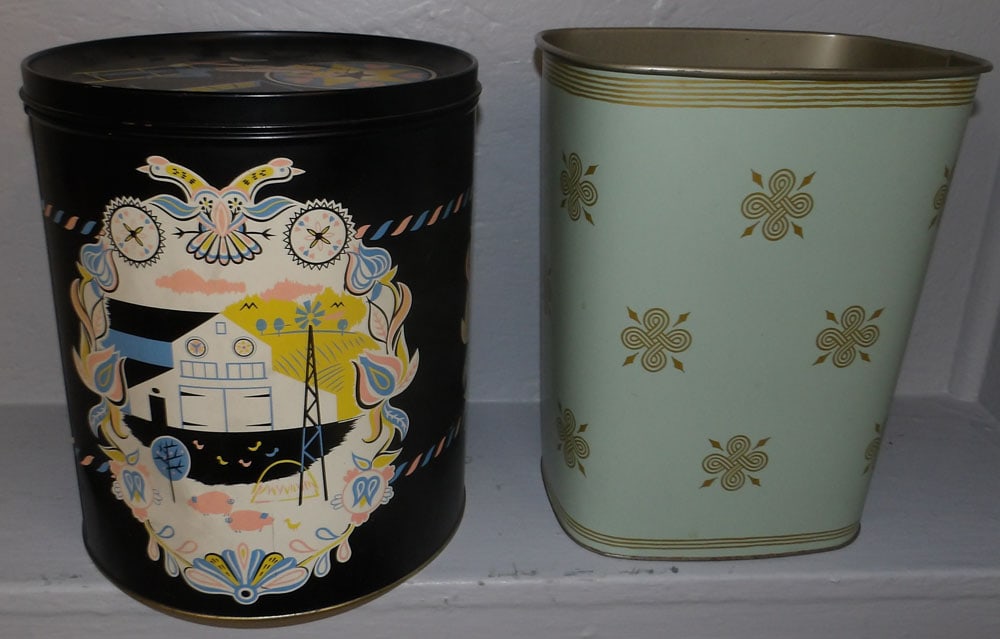 Painted Tole Cannister & Waste Basket (1 of 2)