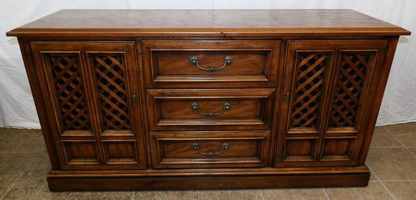 Mid Century Modern Walnut Slatted Door Credenza by Drexel