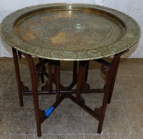 Oriental Brass Tray Top Tea Table with Rosewood Stand