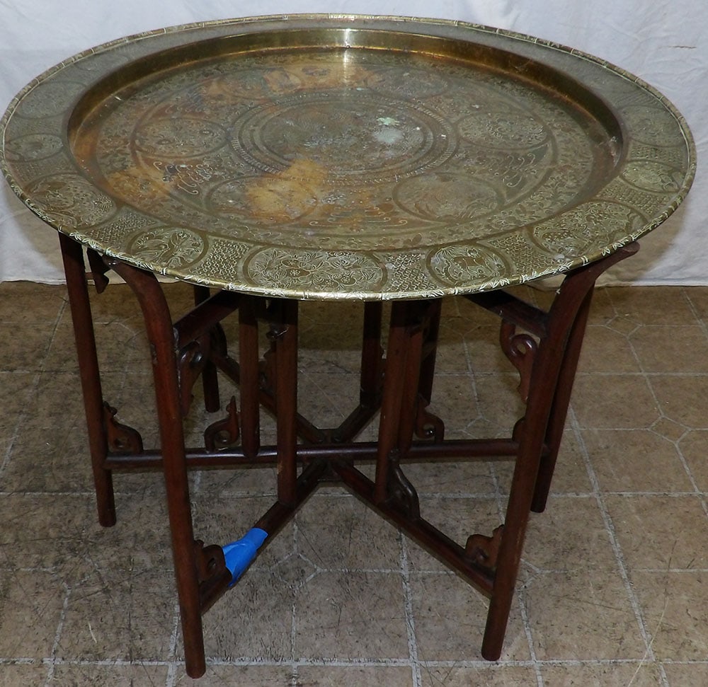 Oriental Brass Tray Top Tea Table with Rosewood Stand (1 of 6)