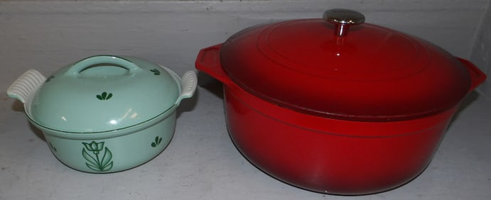 Two Enamel Covered Pots