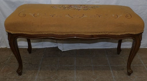 Antique Mahogany & Needlepoint Top Window Bench