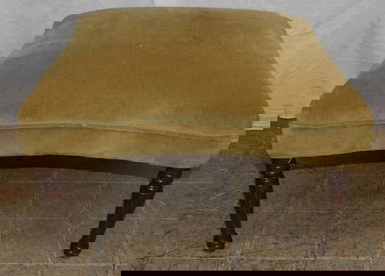 Mahogany & Upholstered Top Ottoman: Mahogany & Upholstered Top Ottoman. 14 1/2" H 24" W 21 1/4" D ALL DESCRIPTIONS AND ANY CONDITION STATEMENT GIVEN BY LANGSTON AUCTION GALLERY ARE STRICTLY OPINIONS AND LANGSTON'S SHALL HAVE NO RESPONSI