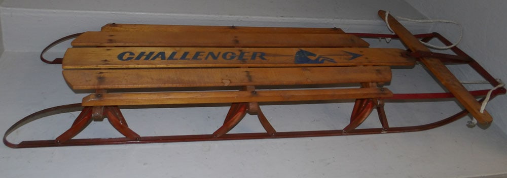 Vintage Metal & Wood Snow Sleigh: Vintage Metal & Wood Snow Sleigh . 6 1/2" H 54" L 23" D ALL DESCRIPTIONS AND ANY CONDITION STATEMENT GIVEN BY LANGSTON AUCTION GALLERY ARE STRICTLY OPINIONS AND LANGSTON'S SHALL HAVE NO RESPONSIBILITY