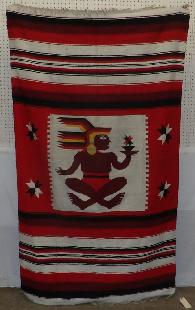 3' 11" x 6' 8" Native American Blanket: 3' 11" x 6' 8" Native American Blanket. ALL DESCRIPTIONS AND ANY CONDITION STATEMENT GIVEN BY LANGSTON AUCTION GALLERY ARE STRICTLY OPINIONS AND LANGSTON'S SHALL HAVE NO RESPONSIBILITY FOR ERRORS OR O