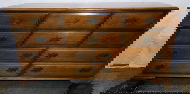 Maple Ten Drawer Credenza, (Pleasant Valley by Cherokee): Maple Ten Drawer Credenza, (Pleasant Valley by Cherokee). 33" H 62 1/4" W 19 1/4" D ALL DESCRIPTIONS AND ANY CONDITION STATEMENT GIVEN BY LANGSTON AUCTION GALLERY ARE STRICTLY OPINIONS AND LANGSTON'S