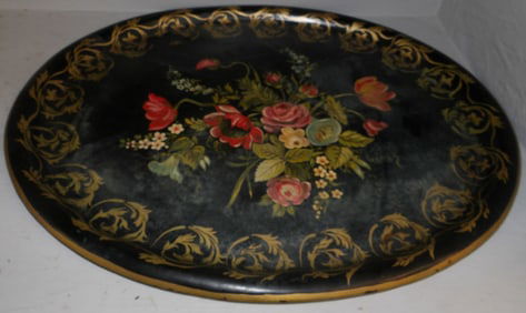 Antique Painted Tole Oval Tray
