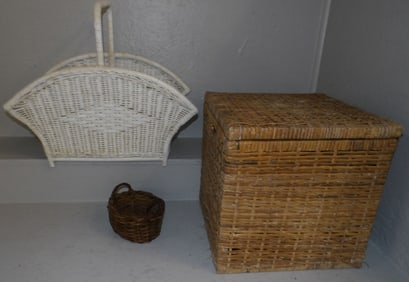 Painted Wicker Magazine Stand & Wicker Box