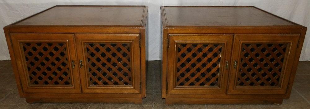 Pair of Walnut Mid Century Modern Slatted Door Low Stands by Drexel (1 of 6)