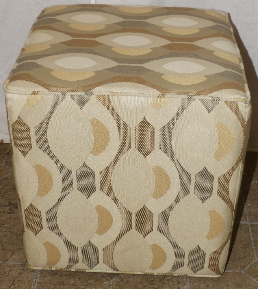 Upholstered Ottoman: Upholstered Ottoman . 16 1/2" Dia. ALL DESCRIPTIONS AND ANY CONDITION STATEMENT GIVEN BY LANGSTON AUCTION GALLERY ARE STRICTLY OPINIONS AND LANGSTON'S SHALL HAVE NO RESPONSIBILITY FOR ERRORS OR OMISSI