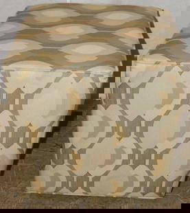 Upholstered Ottoman: Upholstered Ottoman . 16 1/2" Dia. ALL DESCRIPTIONS AND ANY CONDITION STATEMENT GIVEN BY LANGSTON AUCTION GALLERY ARE STRICTLY OPINIONS AND LANGSTON'S SHALL HAVE NO RESPONSIBILITY FOR ERRORS OR OMISSI
