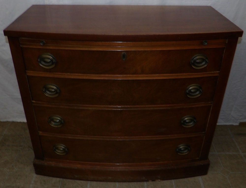 Mahogany Four Drawer Bow Front Chest with Pull Out Slide (1 of 6)