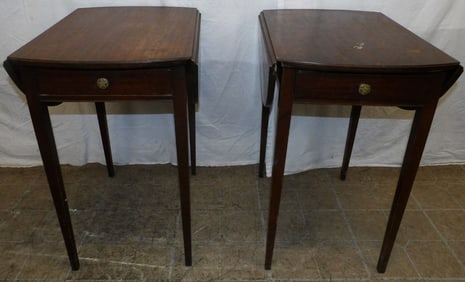 Pair of Mahogany Drop Leaf Tables with One Drawer