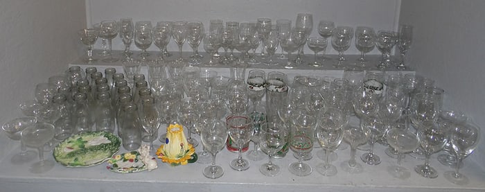 Lot of Clear Glass Stemware & Milk Bottles