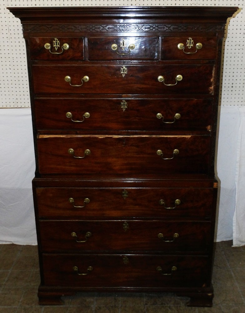 19th Century Mahogany Chest on Chest: 19th Century Mahogany Chest on Chest . 67 1/4" H 42 1/4" W 21 1/2" D ALL DESCRIPTIONS AND ANY CONDITION STATEMENT GIVEN BY LANGSTON AUCTION GALLERY ARE STRICTLY OPINIONS AND LANGSTON'S SHALL HAVE NO R