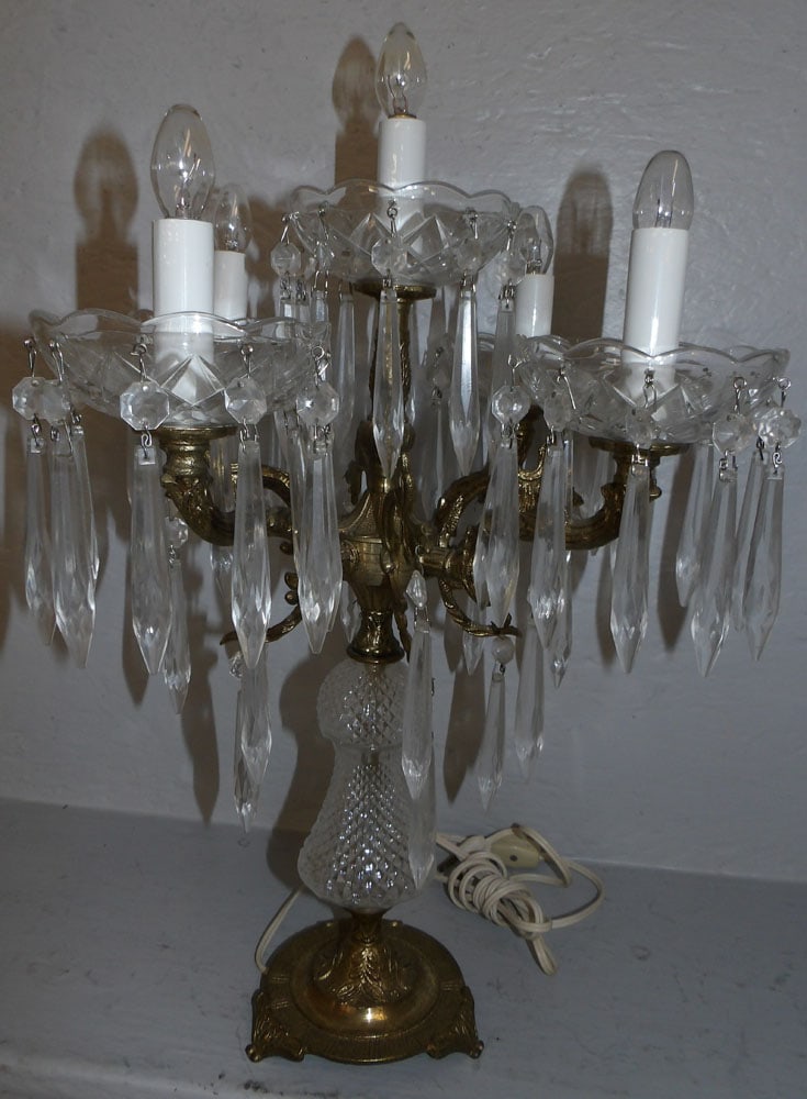 Crystal & Gilded Metal Candelabra Lamp (1 of 3)