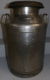 Vintage Stainless Steel & Brass Nestle Milk Can