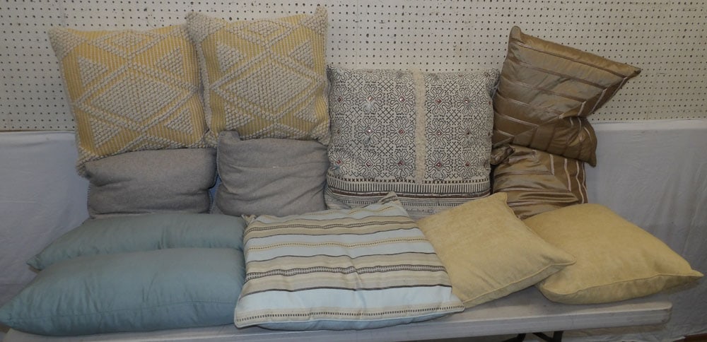 Lot of Decorative Pillows: Lot of Decorative Pillows . Up to 22 1/2" Dia. ALL DESCRIPTIONS AND ANY CONDITION STATEMENT GIVEN BY LANGSTON AUCTION GALLERY ARE STRICTLY OPINIONS AND LANGSTON'S SHALL HAVE NO RESPONSIBILITY FOR ERRO