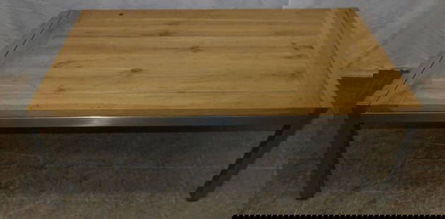Modern Stainless Steel & Bleached Oak Coffee Table: Modern Stainless Steel & Bleached Oak Coffee Table. 17" H 47 1/2" W 25 3/4" D ALL DESCRIPTIONS AND ANY CONDITION STATEMENT GIVEN BY LANGSTON AUCTION GALLERY ARE STRICTLY OPINIONS AND LANGSTON'S SHALL