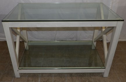 Modern Painted Oak & Glass Top Two Tier Console