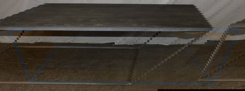 Modern Painted Metal & Wood Top Cocktail Table: Modern Painted Metal & Wood Top Cocktail Table . 16 3/4" H 55 1/4" W 31 3/4" D ALL DESCRIPTIONS AND ANY CONDITION STATEMENT GIVEN BY LANGSTON AUCTION GALLERY ARE STRICTLY OPINIONS AND LANGSTON'S SHALL