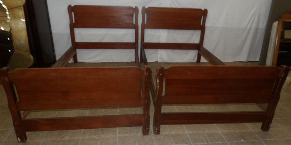 Pair of Cherry Twin Beds with Rails (1 of 4)