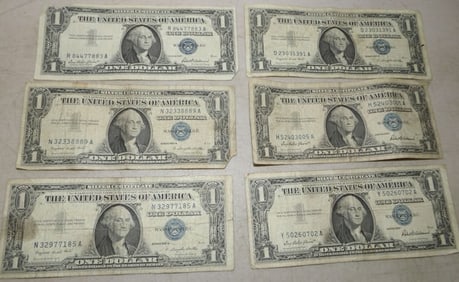 Lot of Six $1 Dollar Silver Notes