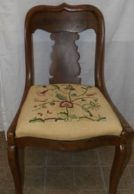 Antique Mahogany Victorian Side Chair with Stump Work Seat