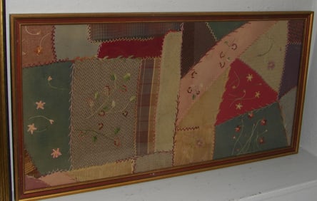 Framed Antique Handmade Patchwork Quilt Part