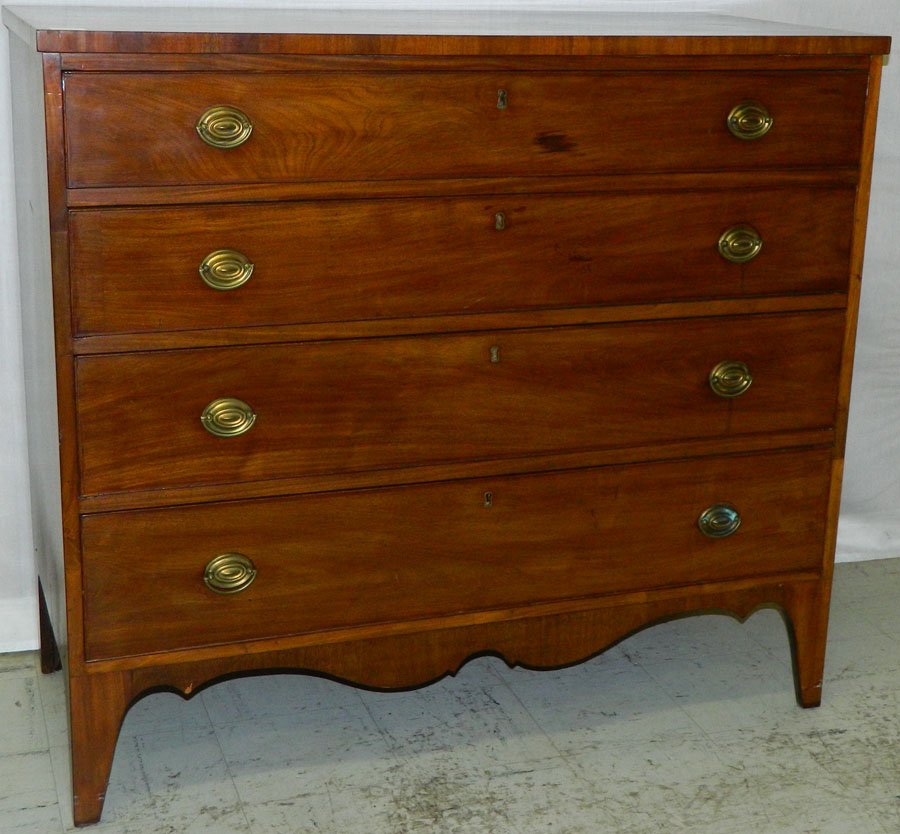 American mah Hepplewhite four drawer chest.: American mahogany Hepplewhite four drawer chest. 44" wide x 21" deep x 39 3/4" tall.