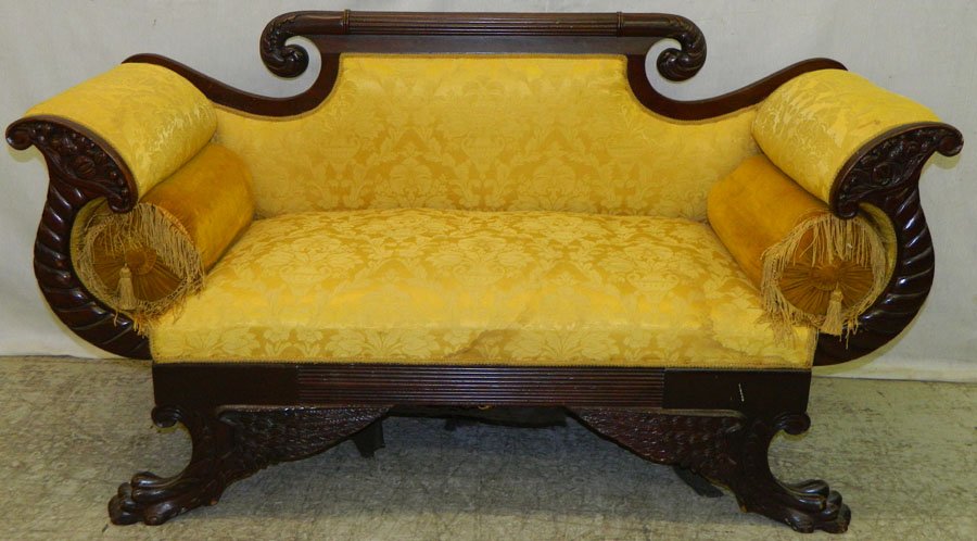 Mahogany empire claw foot settee.: Mahogany empire claw foot settee. 62 1/2" long.