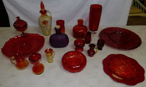 Lot of Ruby & Amberina Glass Items