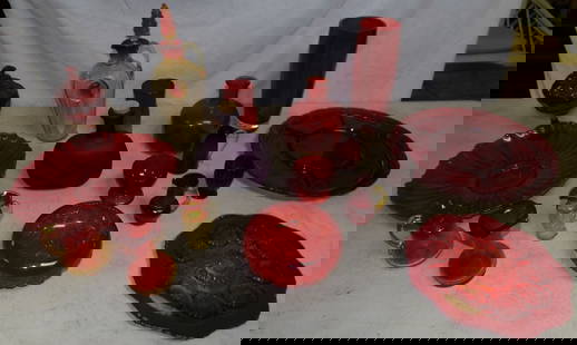 Lot of Ruby & Amberina Glass Items: Lot of Ruby & Amberina Glass Items . Up to 13 1/2" W ALL DESCRIPTIONS AND ANY CONDITION STATEMENT GIVEN BY LANGSTON AUCTION GALLERY ARE STRICTLY OPINIONS AND LANGSTON'S SHALL HAVE NO RESPONSIBILITY FO